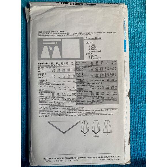Butterick 5619 skirt midi shawl pattern sz 26 - Picture 2 of 6